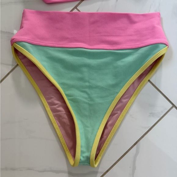 Beach Riot Mint, Pink & Yellow Ribbed Colorblock Bikini - Picture 5 of 7